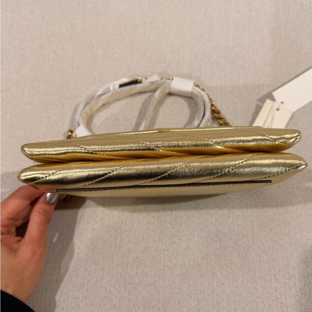 NEW AUTHENTIC Tory Burch Gold Quilted Crossbody Bag - Picture 7 of 12